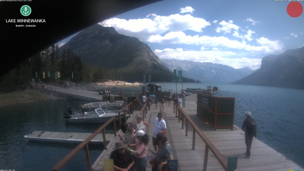 time-lapse frame, Lake Minnewanka webcam