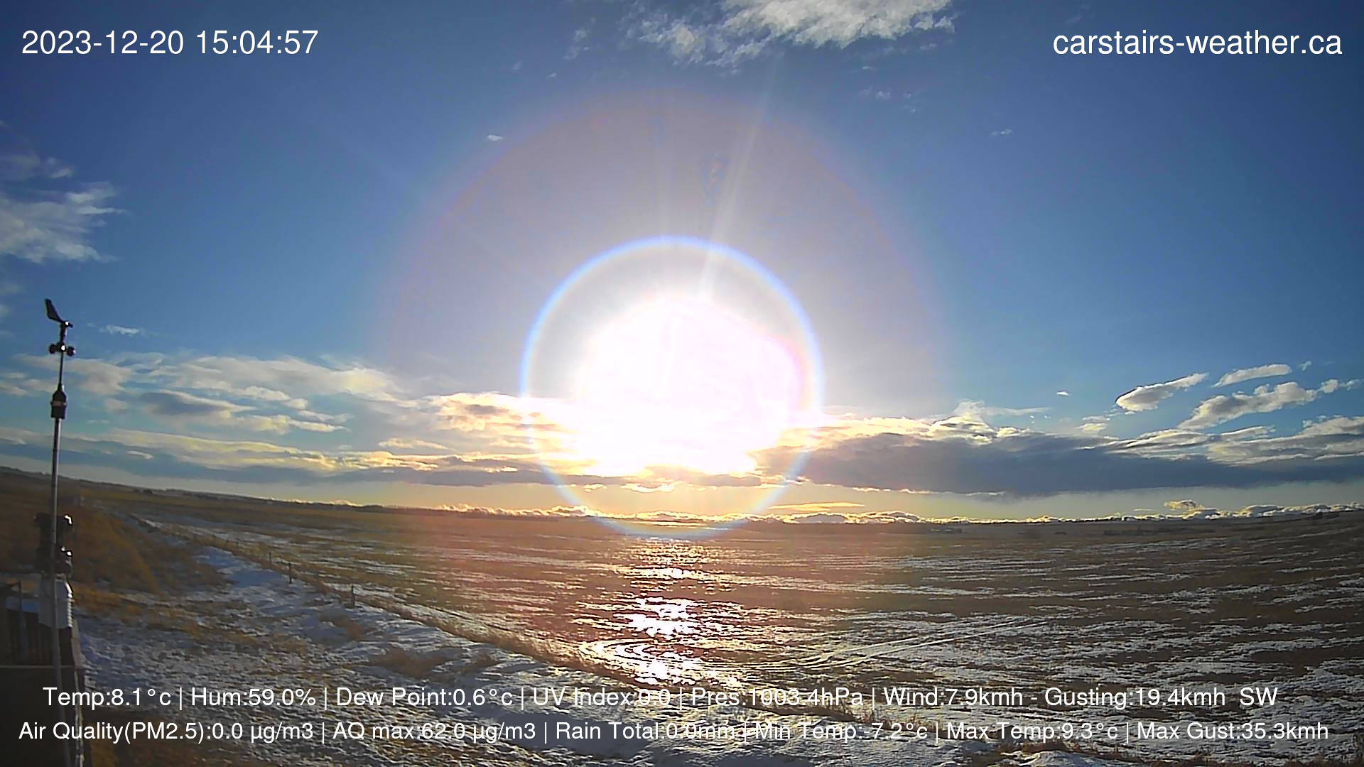 time-lapse frame, Dec 20 sunset and lights in the sky webcam
