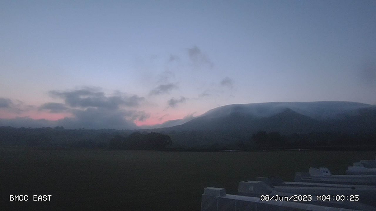 time-lapse frame, smoky East wave sunrise webcam